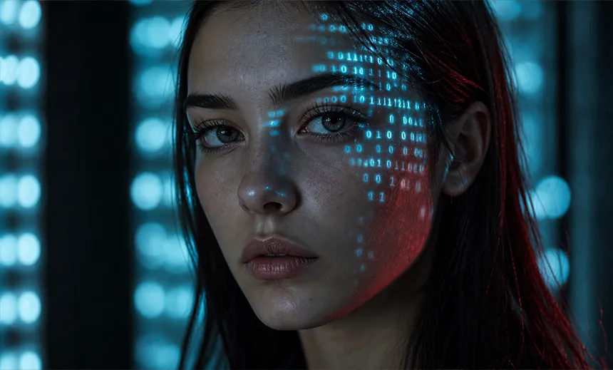 Volto femminile generato digitalmente come esempio di stimolo artificiale irrealistico